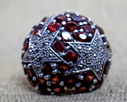 Garnet sterling silver ring - silver,
