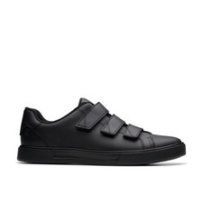 Clarks Mens Romsey Strap Black Leather Trainers