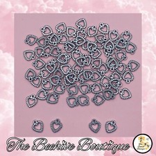 - BULK PACK - 50 x Small Ridged Hearts - Antique Silver Style - 11mm x 9mm -