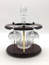 Vintage Style Crystal And Brass Brandy Decanter & 2 Glass Set D10 P947