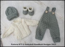 KNITTING PATTERN B75 DUNGAREE SET FOR 8-14 INCH DOLL OR REBORN