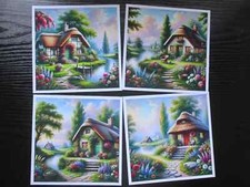EXCLUSIVE=== 4 x SCENIC THATCHED COTTAGE & GARDEN  Hand Made Card  Toppers Set 2