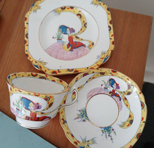 antique melba bone china dolly varden design trio / art deco