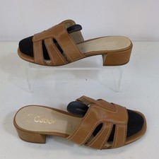 Gabor Sandals Shoes Tan Slip-On Comfort Block Heel 5 1/2 5.5 Leather Summer
