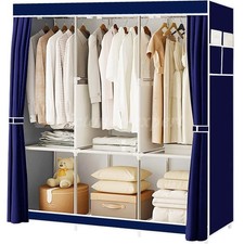 Large Fabric Canvas Wardrobe With Clothes Hanging Rail Shelving Storage Closet