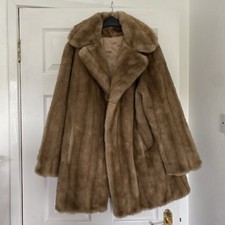 Vintage Tissavel Beige light Brown  faux fur mid length coat jacket size M 12/14