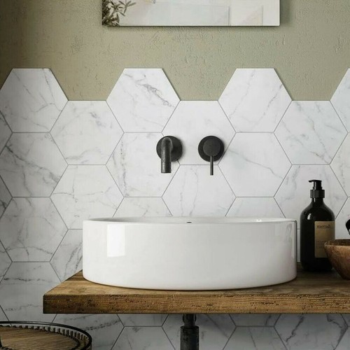 White hexagon marble porcelain - white,