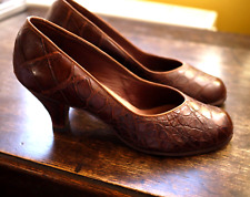 1940s Film Noir Vintage Brown Crocodile Heels Shoes UK 5 5.5 US 8