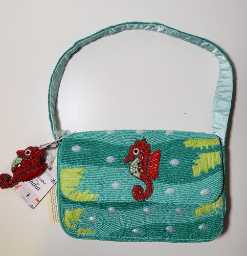 Seahorse crab beaded purse - seahorse,