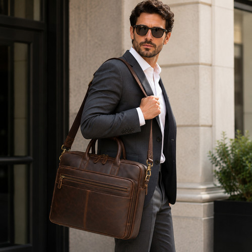 Genuine leather briefcase - leather,
