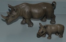 Schleich Rhinoceros Rhino & Calf Figures - Plastic Toy Animals  VGC