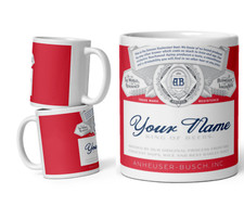 Budweiser styled Personalised Tea coffee Mug Gift - ANY NAME