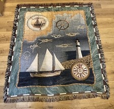 BOATING SAILING NAUTICAL HOUSE BOAT THROW BLANKET TAPESTRY LAKE DECOR