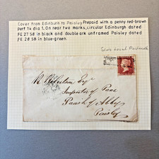 GB QV 1858 Postal History Cover to PAISLEY 1d Penny Red Stars P14 Scots Local