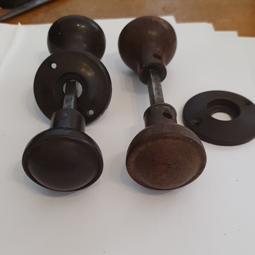 Round bakelite door knobs - bakelite, pair