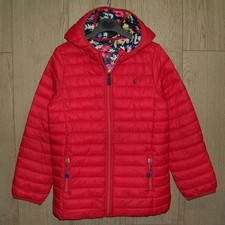 Joules Girls Red Floral Lined Hooded Coat Raincoat Puffer Jacket Age 10 140cm