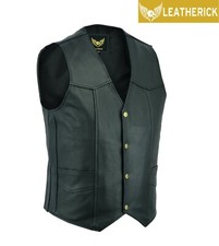 Men Black Leather Waistcoat