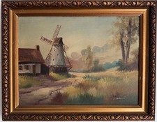 Antique Dutch oil painting on canvas Landscape framed signed