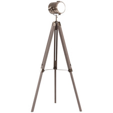 HOMCOM Industrial Tripod Floor Lamp Wood Height Adjustable Spotlight Bronze
