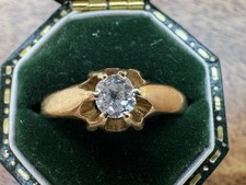 1918 Antique 18ct Gold Old Cut Diamond - Solitaire / Belcher Ring, 1918 London
