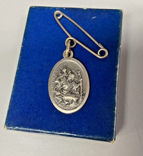 Vintage St Christopher Oval on Pin Badge Catholic Patron Saint of Travellers
