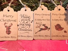 16 Personalised Christmas Luggage Labels Name Gift Tags Vintage Tartan Stag xmas