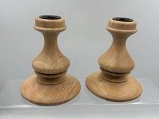 Vintage M&S Wooden Light Wood Candlesticks Dinner Candle Holders Made In 1998