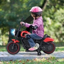 6V Electric Battery Powered Off-Road Motorbike with Headlight & Training Wheels