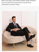 Mens Lace Ups Linen Plaid Leather Shoes Pointed Toe Low Heel Formal Business