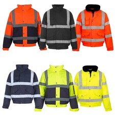 Hi Vis Security Bomber Jacket  Waterproof Padded Reflective Work Safety Coat