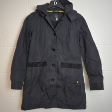 Joules Black Rain Coat Womens Size UK 12 Detachable Hood Jacket Casual Outdoors