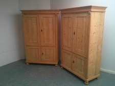 A Cracking Pair of Antique/Old Pine 4 Door Kitchen /Linen Cupboards to Wax/Paint