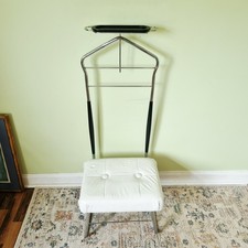 Retro 60's Valet Stand Seat Lazy Butler White Vinyl Original Mid-Century Vintage