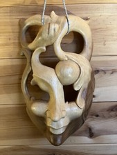 Wooden Organic Wall Art Mask Hand Carved in Hibiscus Wood
