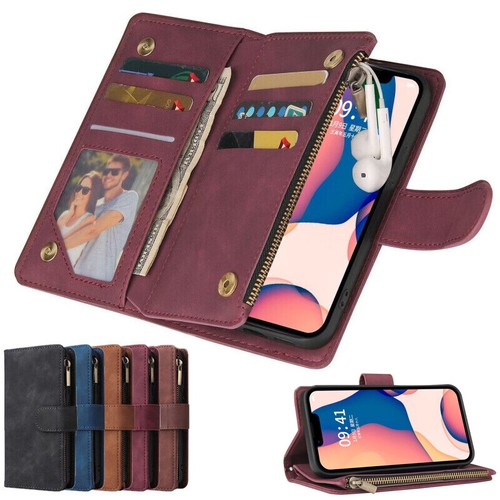 Zip wallet case leather flip - leather,
