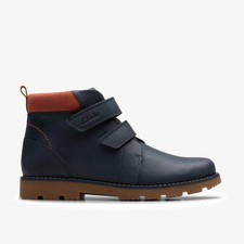 Clarks Boys Heath Strap Older Navy Riptape,Ankle Boots Leather Casual
