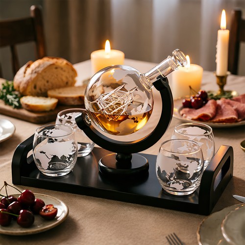 Globe whiskey decanter set - globe,