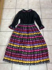 Vintage 1970s Statement Ribbon Flamenco Dress After Six by Ronald Joyce Ballgown