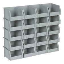 20 SMALL GREY WALL MOUNT PLASTIC PARTS STORAGE BINS WITH WALL MOUNTING RAILS  