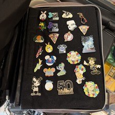 28 x Official Disney Trading Pins with Pin Display/ Trade Micky Bag From Orlando
