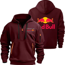 Red Bull Racing Hoodie Men Half Zipper Moto Sweatshirt 2025 Fashion Pullover Top