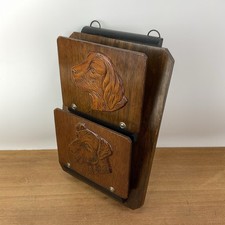 Antique Art Deco Wood Wall Letter Rack Carved Dogs