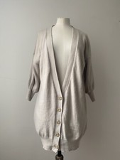 Topshop Unique Cream Beige Angora Lambswool Blend Long Knitted Cardigan UK 6 