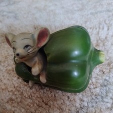 vintage anthropomorphic Ceramic mouse In Green Pepper