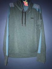 UNDER ARMOUR Featherweight Fleece Funnel Neck Mesh Panels Grey/Blue Size XL