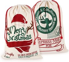 Large Reusable Cotton Christmas Santa Sack Fabric Drawstring 65 x 49cm - Choose