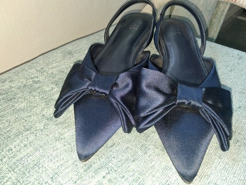 Navy blue satin slingback - blue,