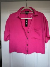 Ladies Hot Pink Cropped Shirt