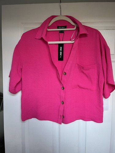 Ladies hot pink cropped shirt - ladies,