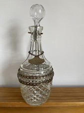Superb Large Vintage Glass Sherry Decanter - C/w Stopper & Metal Sherry Tag